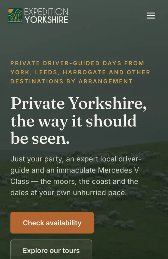 Expedition Yorkshire homepage on mobile