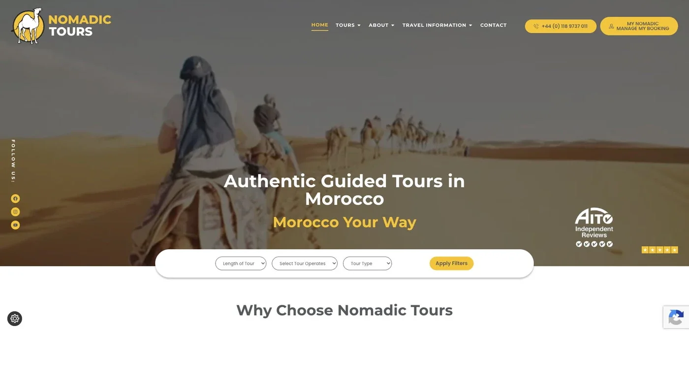 A Nomadic Tours tour listing on the redesigned site