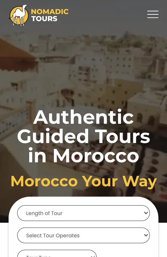Nomadic Tours homepage on mobile