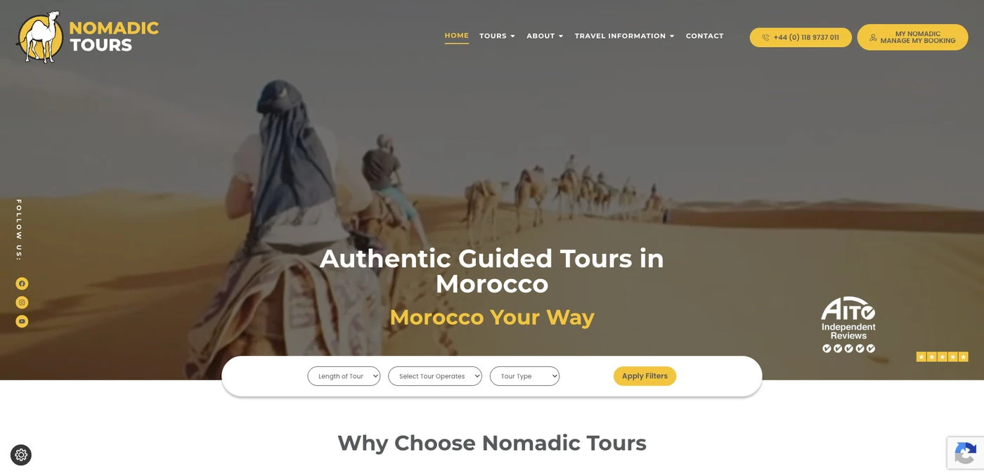 Nomadic Tours homepage