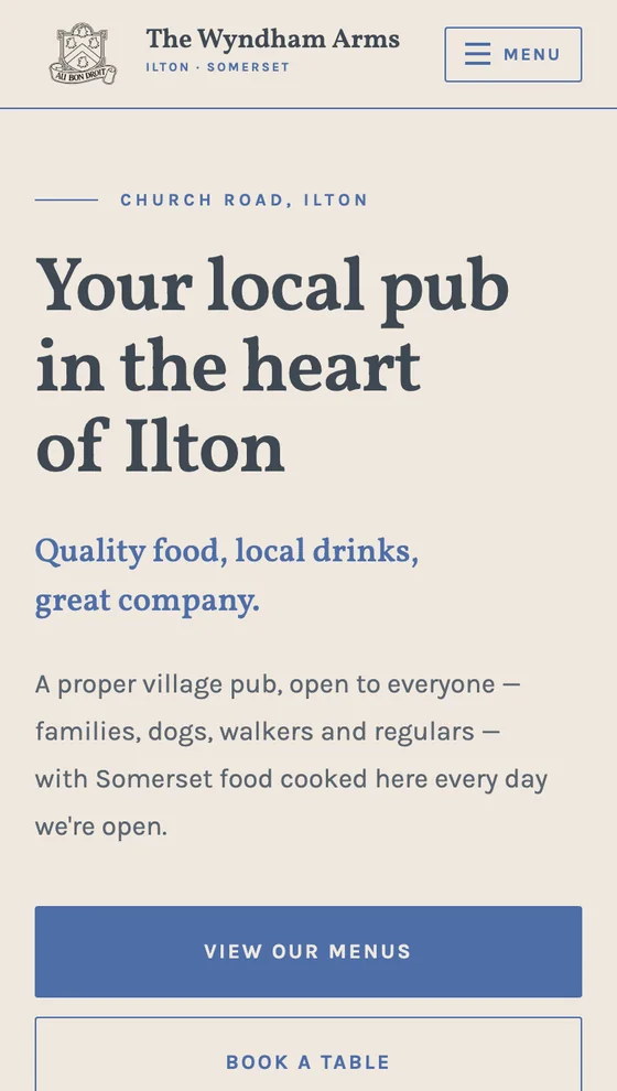 The redesigned Wyndham Arms website on mobile