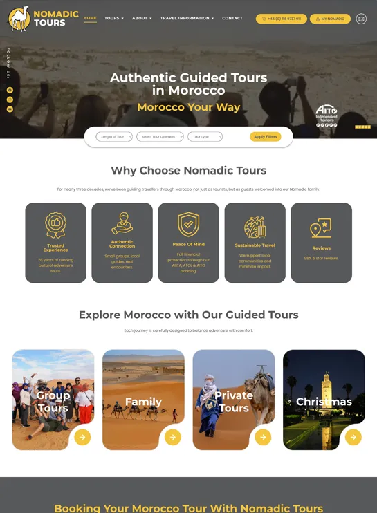 Nomadic Tours — homepage after the rebuild