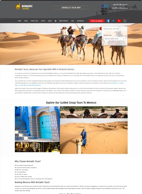 Nomadic Tours — homepage before the rebuild